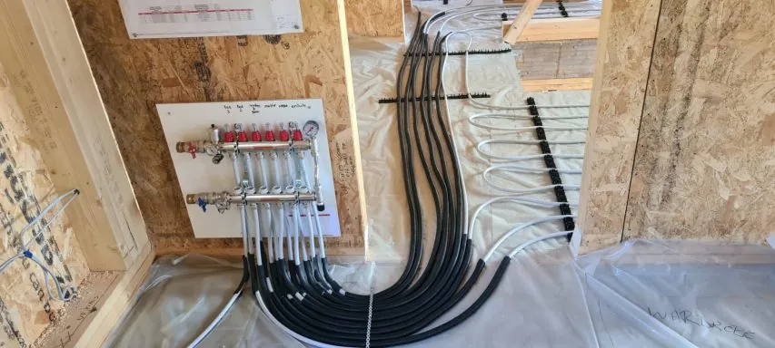 Completed underfloor heating loops